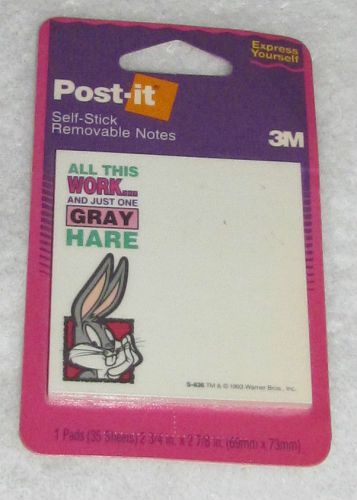 NEW! 1994 3M EXPRESS YOURSELF POST-IT NOTES PAD BUGS BUNNY &#034;ALL THIS WORK...&#034;