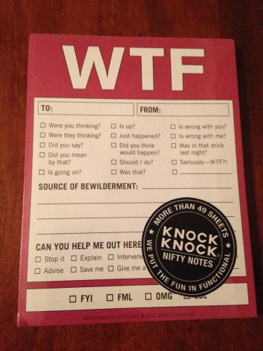 NEW Knock Knock Nifty Note Pad  WTF (Stationery) Hilarious Office Jokes