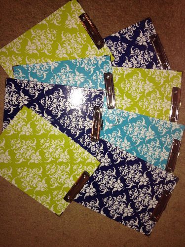 Damask patterned clip board set/8 - 3 each lime and navy 2 teal for sale
