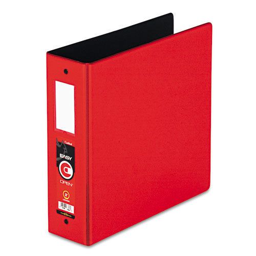 Easy open locking round ring binder, 3&#034;, w/label holder, red for sale