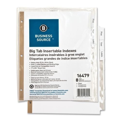 Business Source Index Divider - 8.50&#034;x11&#034; -8/Set - Clear Tab- BSN16479