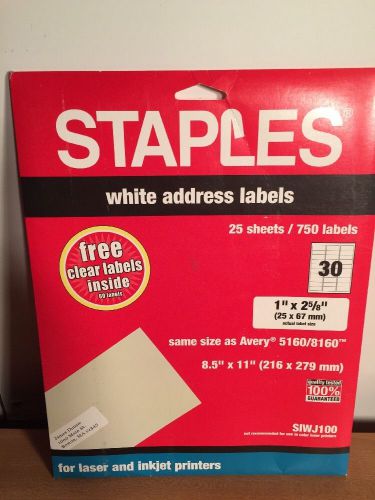 Staples White Address Labels For Printer- Partial Package 1&#034; X 2 5/8&#034; 19 Sheets