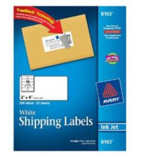 Avery Label Ink Jet White 25 Sheet Shipping 2&#039;&#039; x 4&#039;&#039; 250 Count