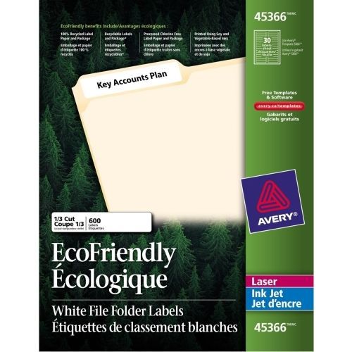 Avery File Folder Label - 3.44&#034;Wx0.67&#034;L - 1500/Box -Laser, Inkjet - White