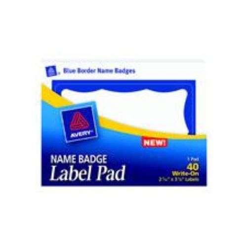 Avery Label Pads Name Badge Blue Border 3&#039;&#039; x 4&#039;&#039; 1-up 40 Sheet Count