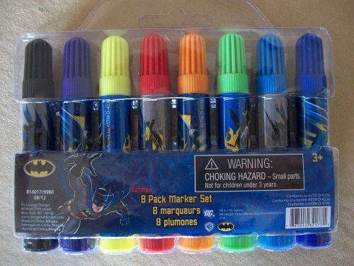 Dc comics batman pack of 8 colored markers, for ages 3 &amp; up, new in package!!!!! for sale