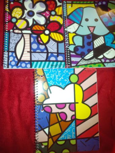 3 Romero Britto Notebook Notepad Flower Dog Spiral bound School art colorful new
