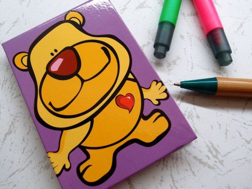 Yellow Bear Purple Hardcover Mini Memo Note Message Scratch Day Planner Booklet