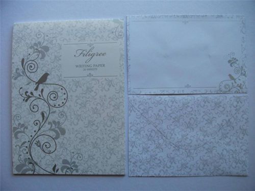 Writing Set Note Pad Paper FREE Envelopes New Stationery Set Silver Filigree