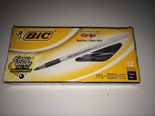 BIC Ultra Round Stic Grip Ball Pen Black Ink -- Pack Of 12