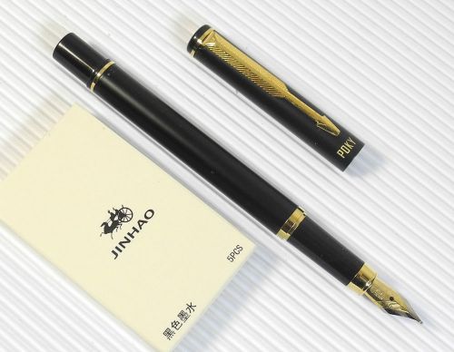 POKY F 88 Fountain Pen BLACK barrel free 5 Jinhao cartridges BLACK ink