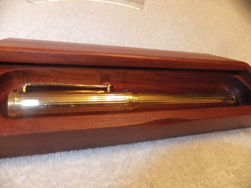 Vintage 23kt gold p tourneau nyc  diamond cut rollerball pen in wooden coffin ! for sale