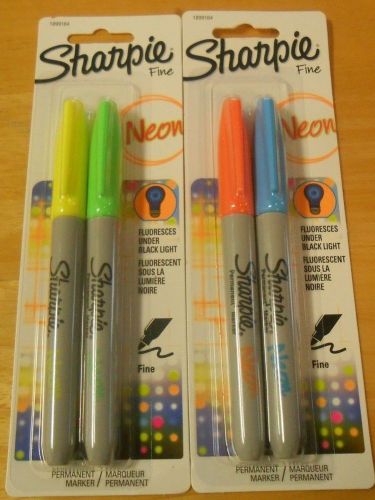 4 Neon Sharpie Permanent Markers Fluoresces Under Black Light Fine Point NEW