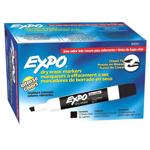 Expo 2 Low Odor Dry Erase Marker, Chisel Tip, Black (Expo 80001) - 12/pk
