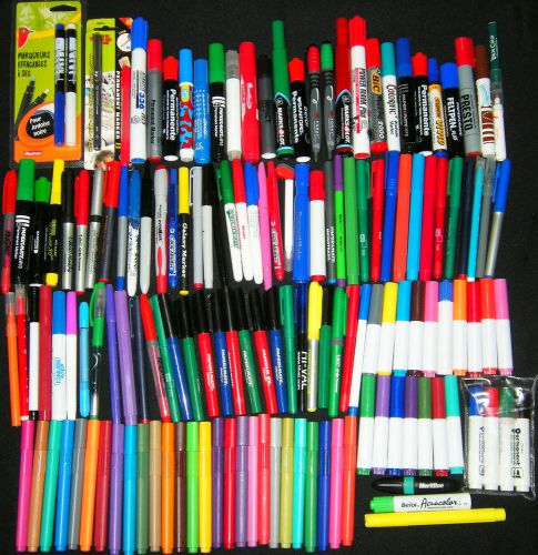 LOT OF 145 PERMANENT MARKERS ASSORTED COLORS BRANDS SIZES BIC AVERY STAPLES