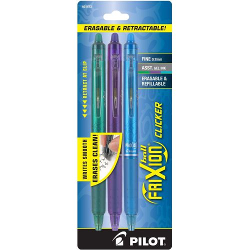 Pilot FriXion Clicker, Fine Point 3pk, Asst Colors (Pilot 31473) - 1  Pack Each