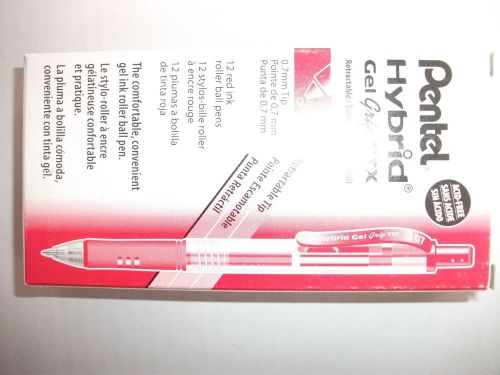 Pentel Hybrid Gel Grip RTX Retractable Gel Pen,.7 mm tip, Red, box of 12, K157-B