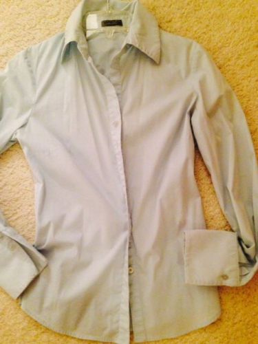 Neimans tahari light blue cotton stretch suit blouse/shirt/top s great cuffs for sale