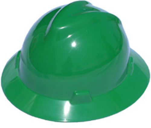 Msa green full brim v-gard (slotted) safety hard hat ratchet suspfast ship! for sale