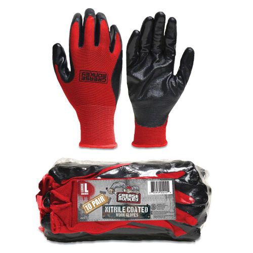Grease Monkey Nitrile Coated Work Gloves Size Large 10 Pair