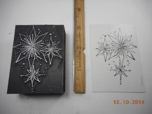 Letterpress Printing Printers Block, Christmas, Stylized Poinsettia Flowers