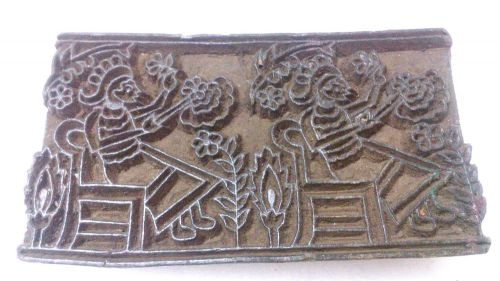 vintage big size hand carved pretty 2 tribe women textile printing block/stamp