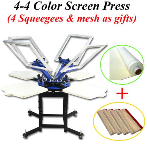 Brandne Screen Printing Machine 4 Color 4 Station W Squeegees &amp; Silk Mesh Fabric