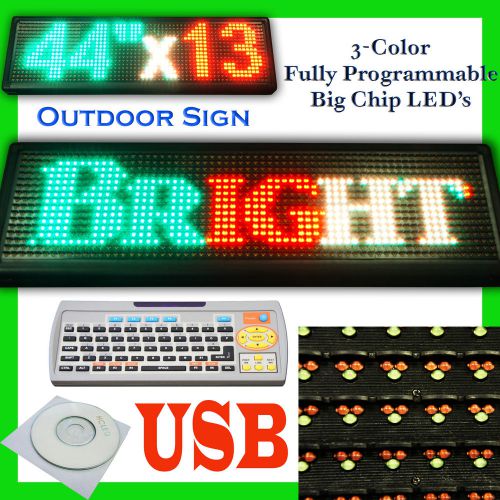 44x13&#034; Programmable LED sign Scrolling Message Board Open Outdoor 3 color USB