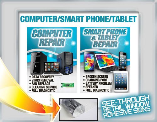 Computer Smart Cell Phone Tablet Repair see through window sign banner poster