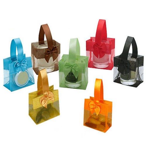 Mini Totes with Satin Bows and Handles, 3 1/4&#034;x 3 1/4&#034;x 2&#034;,  24 Pack Asst.