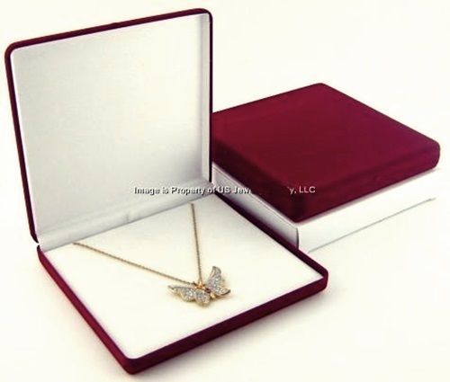 48 Large Burgundy Velvet Necklace Pendant Chain Jewelry Display Gift Boxes