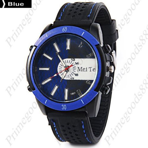 Fashionable rubber band 2 tone face quartz men&#039;s wristwatch free shipping blue for sale