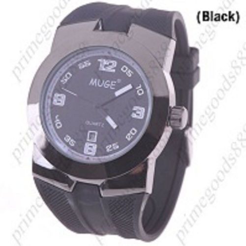 Unisex Quartz Wrist Watch with Date Indicator Rubber in Black Free Shipping