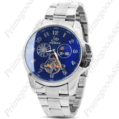 Stainless steel auto automatic mechanical wrist men&#039;s wristwatch blue face for sale