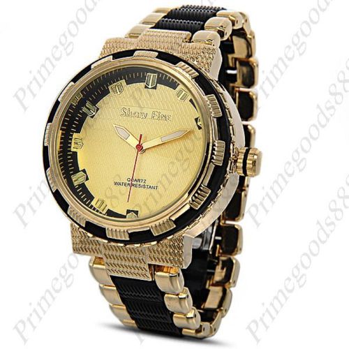 Gold Golden Black 2 Tone Stainless Steel Wristwatch Quartz Analog Men&#039;s