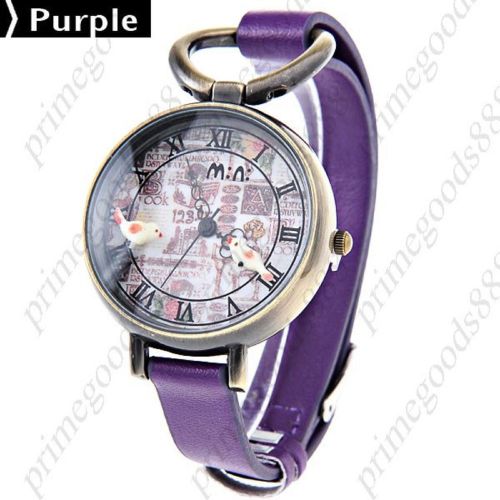 3D Birds PU Leather Quartz Analog Wrist Lady Ladies Wristwatch Women&#039;s Purple
