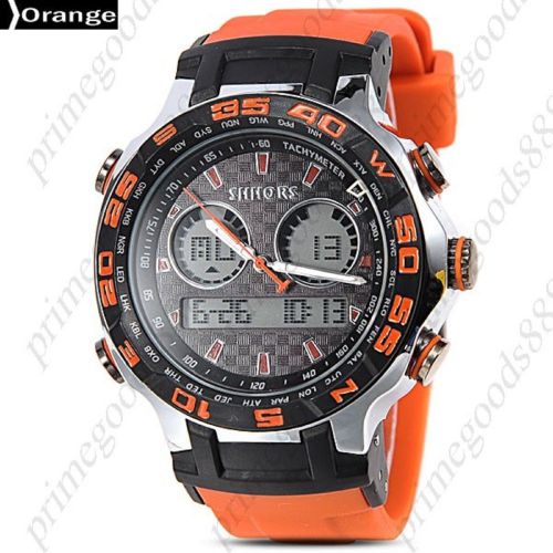 Lcd analog digital led silicone date alarm wrist quartz wristwatch orange for sale