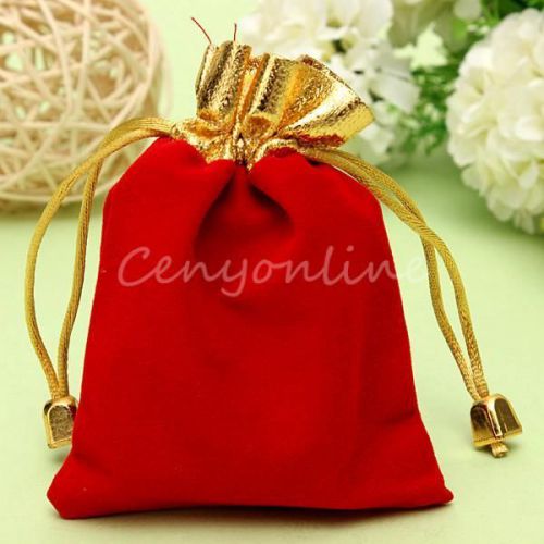 10X Luxury Red Velvet Drawstring Pouches Jewelry Ring Gift Bags Pouches 4.7x3.5&#034;