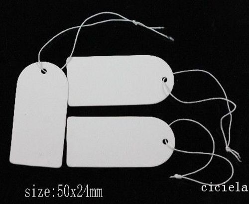 100Pcs Blank White Jewelry Retail Display Label Price Tags Tickets Tie 50x24mm