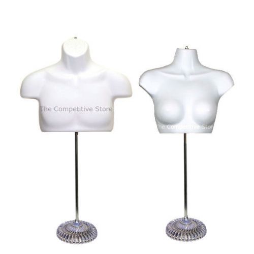 White male + female with economic plastic base mannequin forms set - upper torso for sale