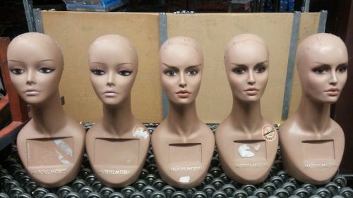 Lot of 5 Model Model Mannequin Heads displaying hats, scarves, wigs, etc