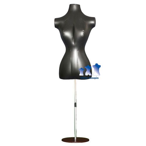 Inflatable female torso black, and aluminum adjustable stand, brown for sale