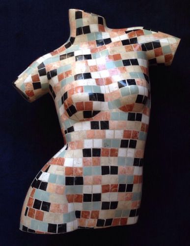 MARBLE TILE ART MOSAIC NUDE FEMALE MANNEQUIN BUST TORSO BODY GALLERY DISPLAY