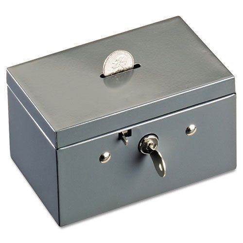 Small Cash Box with Coin Slot, Disc Lock, Gray. Sold as Each