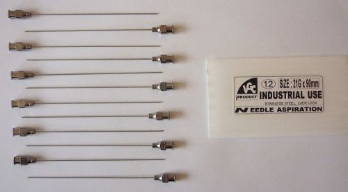 New Veterinary 12 Needles stainless steel, luer lock 21G X 3.5&#034; (90mm) Syringe