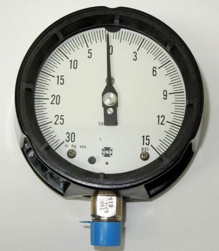 Ametek us gauge 30&#034; vac-0-15 psi, 4-1/2 face, 1/2&#034; lm 316 tube &amp; socket &lt;295er06 for sale