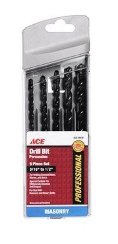 Ace 5 pc percussion masonry hammer drill bit set 3/16&#034; 1/4&#034; 5/16? 3/8&#034; 1/2&#034; for sale