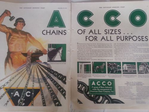1930 ACCO American Chain Co Strong Muscle Man Two Page Original Ad