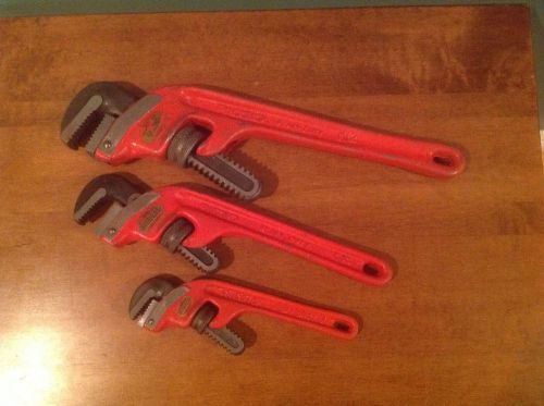 3 ridgid heavy duty offset pipe wrenches 8&#034; 10&#034; and 14&#034; excellent for sale