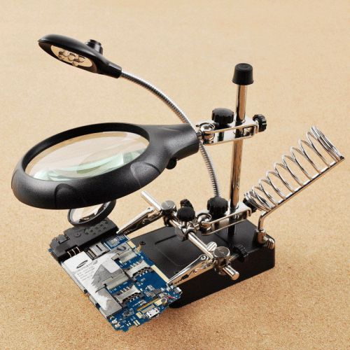 Aa / 220v or 110v auxiliary alligator clip magnifier led light soldering stand for sale
